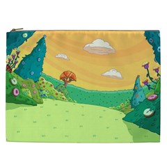 Green Field Illustration Adventure Time Multi Colored Cosmetic Bag (xxl) by Sarkoni