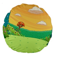 Green Field Illustration Adventure Time Multi Colored Large 18  Premium Round Cushions by Sarkoni