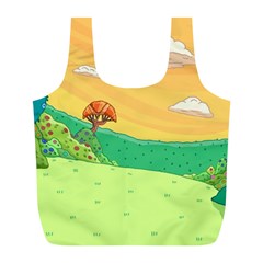 Green Field Illustration Adventure Time Multi Colored Full Print Recycle Bag (l) by Sarkoni