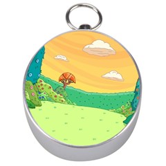 Green Field Illustration Adventure Time Multi Colored Silver Compasses by Sarkoni