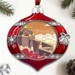 Animated Castle Illustration Adventure Time Cartoon Nature Metal Snowflake And Bell Red Ornament by Sarkoni