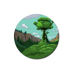 Adventure Time Cartoon Green Color Nature  Sky Rubber Coaster (round) by Sarkoni