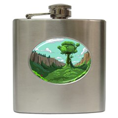 Adventure Time Cartoon Green Color Nature  Sky Hip Flask (6 Oz) by Sarkoni