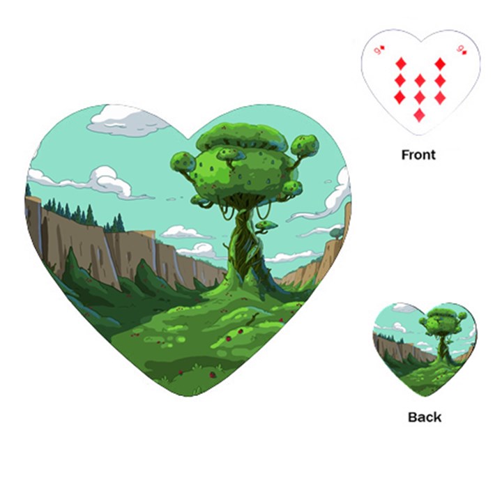 Adventure Time Cartoon Green Color Nature  Sky Playing Cards Single Design (Heart)