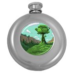 Adventure Time Cartoon Green Color Nature  Sky Round Hip Flask (5 oz) Front