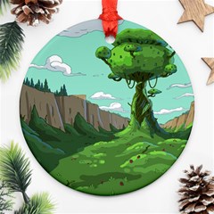 Adventure Time Cartoon Green Color Nature  Sky Round Ornament (two Sides) by Sarkoni