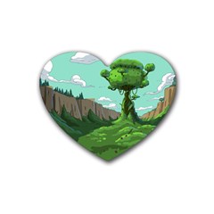 Adventure Time Cartoon Green Color Nature  Sky Rubber Coaster (heart) by Sarkoni