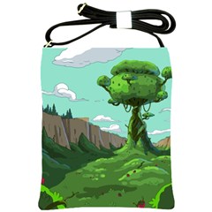 Adventure Time Cartoon Green Color Nature  Sky Shoulder Sling Bag by Sarkoni