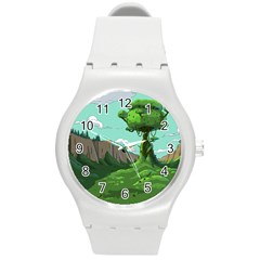 Adventure Time Cartoon Green Color Nature  Sky Round Plastic Sport Watch (m) by Sarkoni