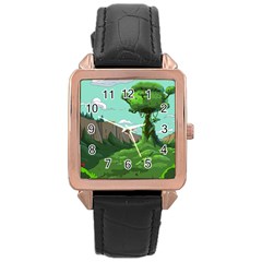 Adventure Time Cartoon Green Color Nature  Sky Rose Gold Leather Watch  by Sarkoni