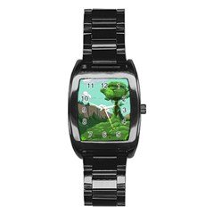 Adventure Time Cartoon Green Color Nature  Sky Stainless Steel Barrel Watch by Sarkoni