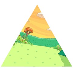 Green Field Illustration Adventure Time Multi Colored Wooden Puzzle Triangle by Sarkoni