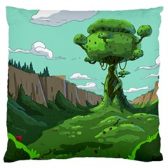 Adventure Time Cartoon Green Color Nature  Sky Large Premium Plush Fleece Cushion Case (one Side) by Sarkoni