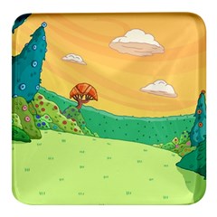 Green Field Illustration Adventure Time Multi Colored Square Glass Fridge Magnet (4 Pack) by Sarkoni