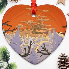 Adventure Time Cartoon Landscape Trees Heart Ornament (two Sides) by Sarkoni