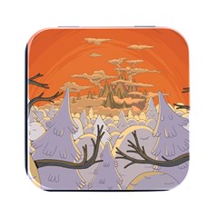 Adventure Time Cartoon Landscape Trees Square Metal Box (black) by Sarkoni