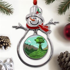 Adventure Time Cartoon Green Color Nature  Sky Metal Snowman Ornament by Sarkoni