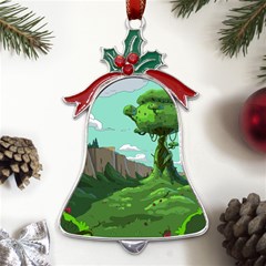 Adventure Time Cartoon Green Color Nature  Sky Metal Holly Leaf Bell Ornament by Sarkoni