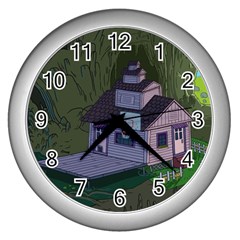 Purple House Cartoon Character Adventure Time Architecture Wall Clock (silver) by Sarkoni