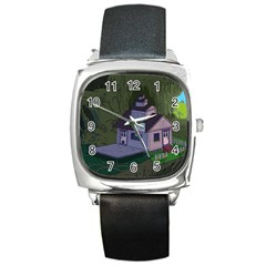 Purple House Cartoon Character Adventure Time Architecture Square Metal Watch by Sarkoni