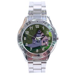 Purple House Cartoon Character Adventure Time Architecture Stainless Steel Analogue Watch by Sarkoni