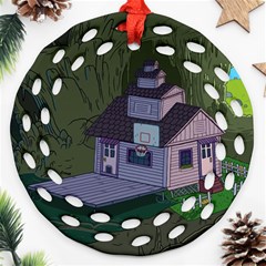 Purple House Cartoon Character Adventure Time Architecture Ornament (round Filigree) by Sarkoni