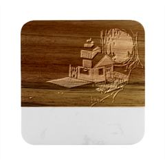 Purple House Cartoon Character Adventure Time Architecture Marble Wood Coaster (square) by Sarkoni