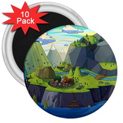 Cartoon Network Mountains Landscapes Seas Illustrations Adventure Time Rivers 3  Magnets (10 pack) 