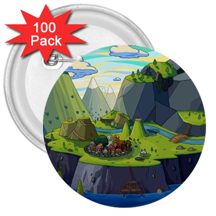 Cartoon Network Mountains Landscapes Seas Illustrations Adventure Time Rivers 3  Buttons (100 pack) 