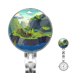 Cartoon Network Mountains Landscapes Seas Illustrations Adventure Time Rivers Stainless Steel Nurses Watch