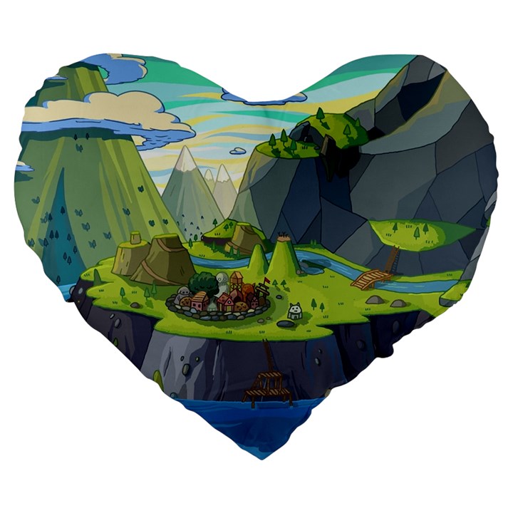 Cartoon Network Mountains Landscapes Seas Illustrations Adventure Time Rivers Large 19  Premium Flano Heart Shape Cushions