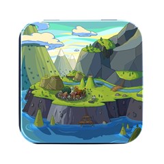 Cartoon Network Mountains Landscapes Seas Illustrations Adventure Time Rivers Square Metal Box (black)