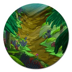 Green Pine Trees Wallpaper Adventure Time Cartoon Green Color Magnet 5  (round) by Sarkoni