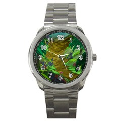 Green Pine Trees Wallpaper Adventure Time Cartoon Green Color Sport Metal Watch by Sarkoni