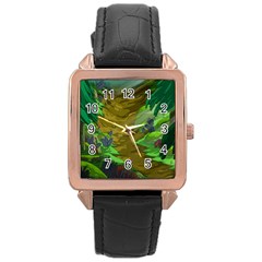 Green Pine Trees Wallpaper Adventure Time Cartoon Green Color Rose Gold Leather Watch  by Sarkoni