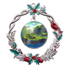 Cartoon Network Mountains Landscapes Seas Illustrations Adventure Time Rivers Metal X mas Wreath Holly leaf Ornament