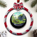 Cartoon Network Mountains Landscapes Seas Illustrations Adventure Time Rivers Metal Red Ribbon Round Ornament Front