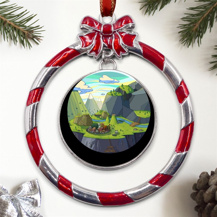 Cartoon Network Mountains Landscapes Seas Illustrations Adventure Time Rivers Metal Red Ribbon Round Ornament