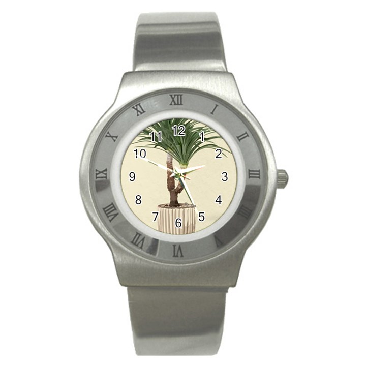 Tree Vector Art In A Flower Pot Stainless Steel Watch