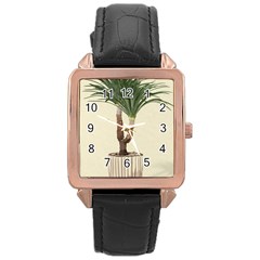 Tree Vector Art In A Flower Pot Rose Gold Leather Watch  by Sarkoni