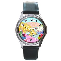 Pillows And Vegetable Field Illustration Adventure Time Cartoon Round Metal Watch by Sarkoni