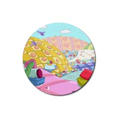 Pillows And Vegetable Field Illustration Adventure Time Cartoon Rubber Coaster (round) by Sarkoni