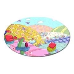 Pillows And Vegetable Field Illustration Adventure Time Cartoon Oval Magnet by Sarkoni