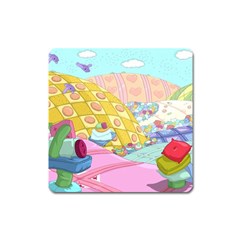 Pillows And Vegetable Field Illustration Adventure Time Cartoon Square Magnet by Sarkoni