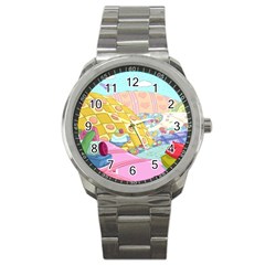 Pillows And Vegetable Field Illustration Adventure Time Cartoon Sport Metal Watch by Sarkoni