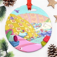 Pillows And Vegetable Field Illustration Adventure Time Cartoon Round Ornament (two Sides) by Sarkoni