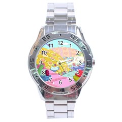 Pillows And Vegetable Field Illustration Adventure Time Cartoon Stainless Steel Analogue Watch by Sarkoni