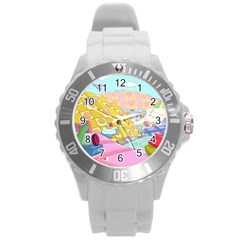 Pillows And Vegetable Field Illustration Adventure Time Cartoon Round Plastic Sport Watch (l) by Sarkoni