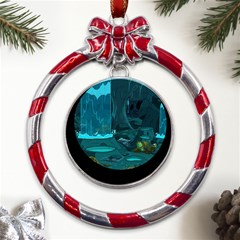 Waterfalls Wallpaper Adventure Time Metal Red Ribbon Round Ornament by Sarkoni