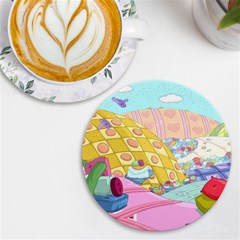 Pillows And Vegetable Field Illustration Adventure Time Cartoon Uv Print Round Tile Coaster by Sarkoni